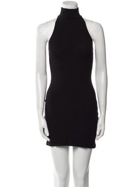 REFORMATION Black Ribbed High Mock Turtle Neck Fitted Sleeveless Mini Dress XS